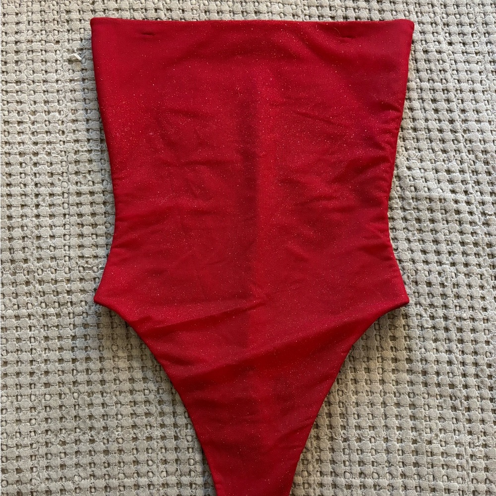 Glitter Red Strapless Bodysuit